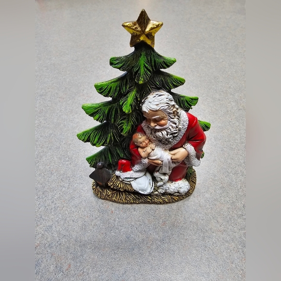 Kneeling Santa with Baby Jesus Ceramic Figure Christmas Nativity - Picture 2 of 8